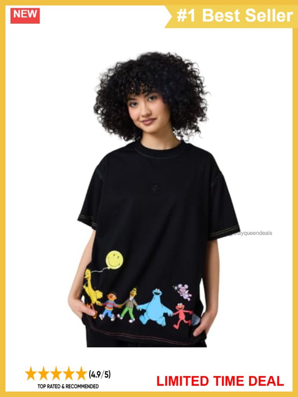 Oversized Happy Days Ahead Tee Sesame Street Smiley Collab Heavyweight Cotton
